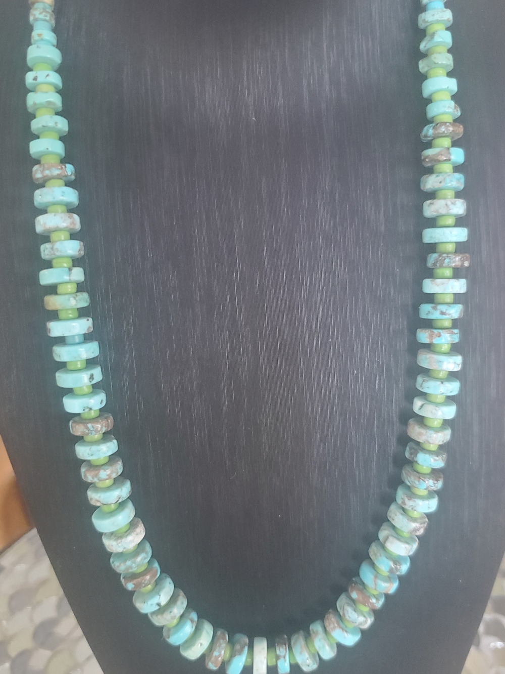 Southwest Heishi Turquoise  Sterling Silver Clasp 22"